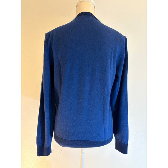 HUGO BOSS Sweater | Dark Blue Wool Silk Crewneck Regular Fit Eurochic | MEDIUM - Picture 2 of 8